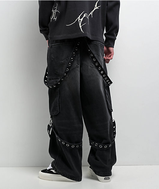 Vitriol Void Ultra Wide Strap Cargo Black Denim Jeans | Zumiez