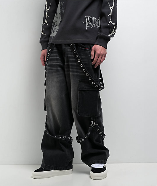 Vitriol Void Ultra Wide Strap Cargo Black Denim Jeans | Zumiez