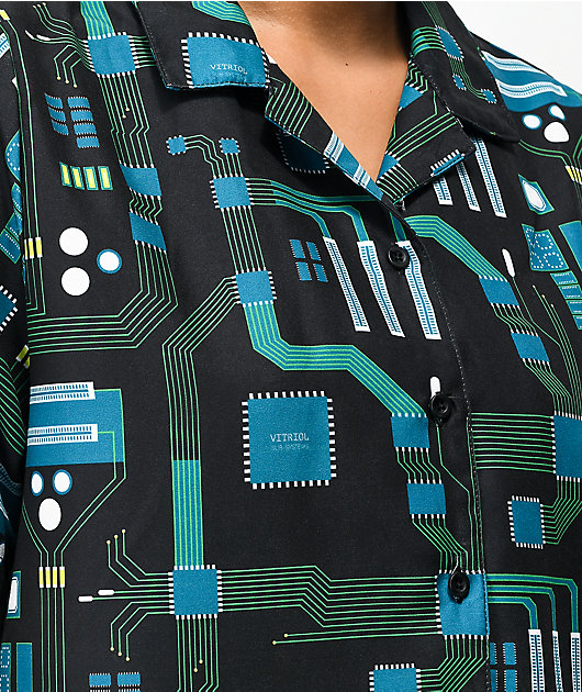 Vitriol Ziggy Circuit Board Short Sleeve Button Up Shirt