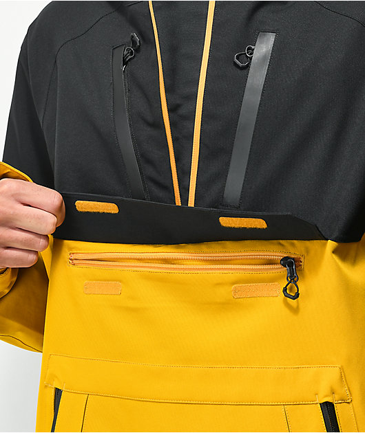 VOLCOM イエロー ブラック アノラックジャケット Volcom Brighton Gold & Black 15K Anorak Snowboard Jacket at