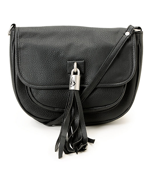 Volcom Girls Shake Your Tassel Black Crossbody Purse 202109 0001 front