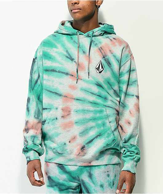 Volcom Iconic Stone Grey Teal Tie Dye Hoodie Zumiez