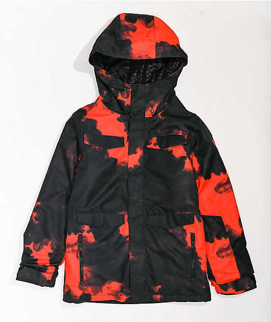 Volcom Kids' Caddoc Insulated Red Black Tie Dye 10K Snowboard Jacket