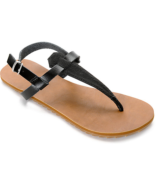 Volcom Maya Black \u0026 Tan Leather Sandals 