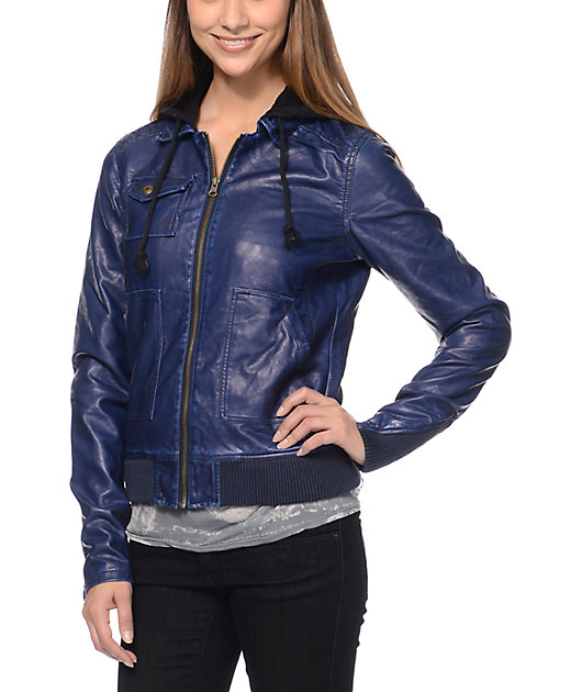 dark blue faux leather jacket