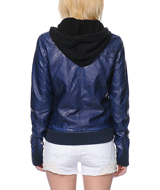 dark blue faux leather jacket