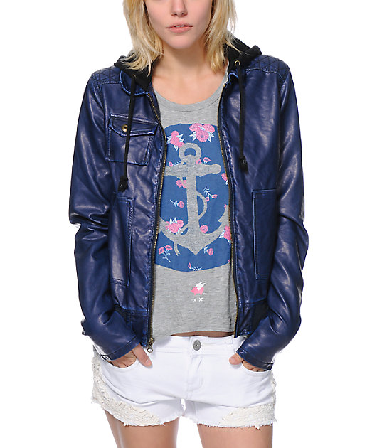 faux navy leather jacket