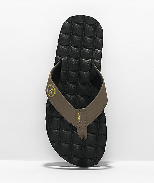 Volcom Recliner Khaki & Black Leather Sandals