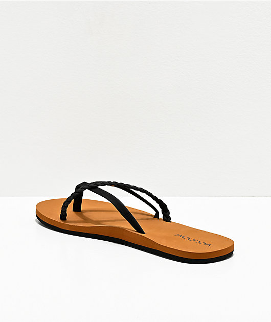 Volcom Thrills II Black & Khaki Thong Sandals
