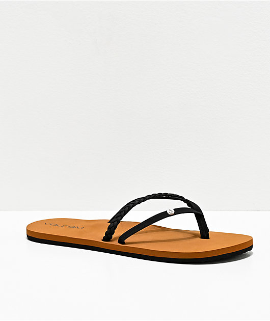 Volcom Thrills II Black & Khaki Thong Sandals
