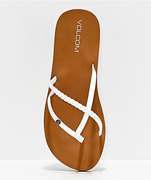 Volcom Thrills II White & Brown Thong Sandals