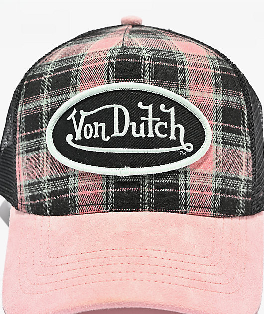 Von Dutch Anton Pink & Black Plaid Trucker Hat