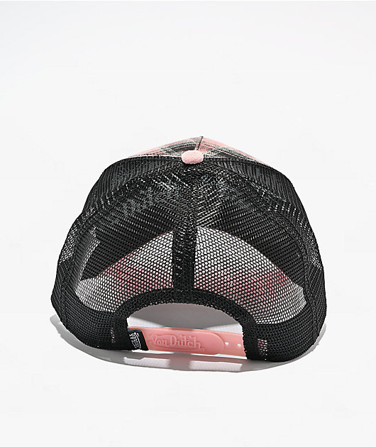 Von Dutch Anton Pink & Black Plaid Trucker Hat