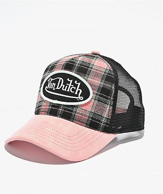 Von Dutch Anton Pink & Black Plaid Trucker Hat