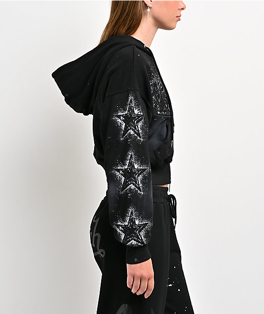 Von Dutch Black Wash Crop Zip Hoodie