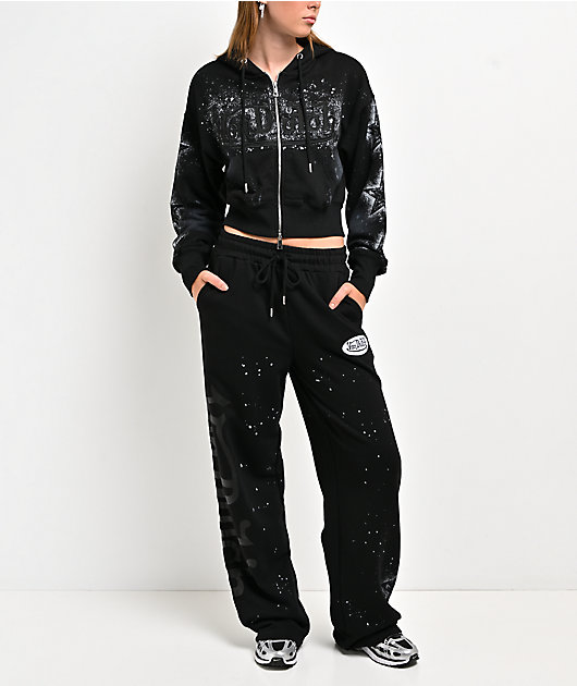 Von Dutch Black Wash Crop Zip Hoodie