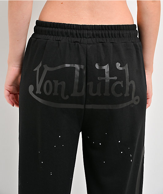 Von Dutch Black Wash Wide Leg Sweatpants