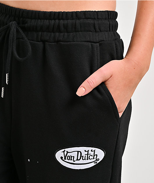 Von Dutch Black Wash Wide Leg Sweatpants