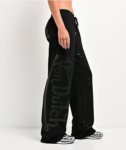 Von Dutch Black Wash Wide Leg Sweatpants