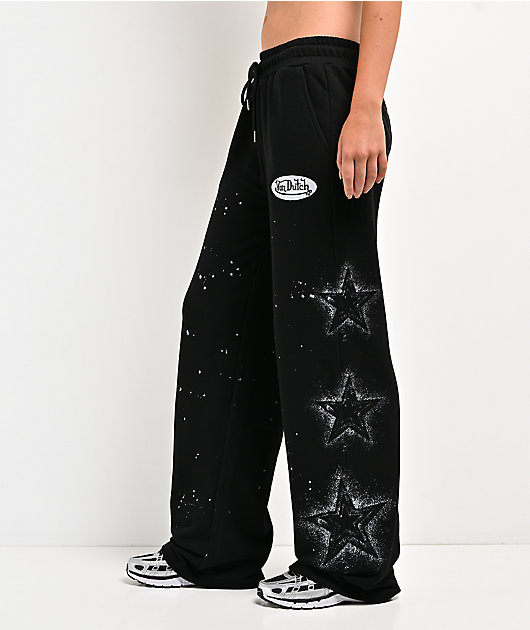 Von Dutch Black Wash Wide Leg Sweatpants
