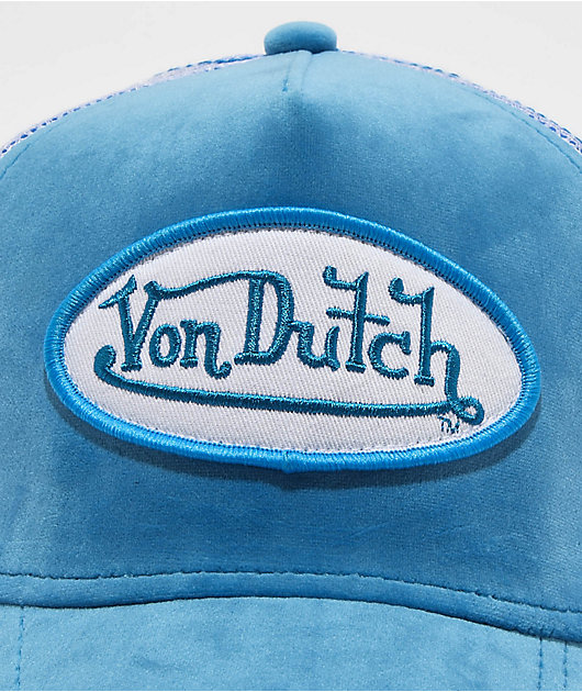 Von Dutch Blue & White Velvet Trucker Hat | Zumiez