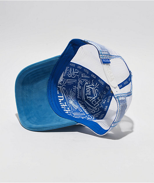 Von Dutch Blue & White Velvet Trucker Hat | Zumiez