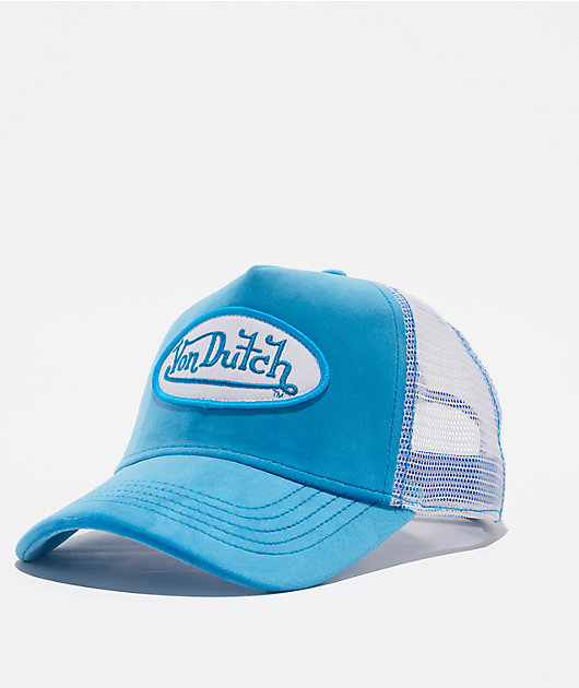 Von Dutch Blue & White Velvet Trucker Hat | Zumiez