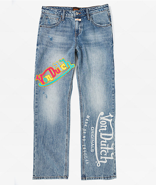パンツ Jens Laugesen Von Dutch Blue Wash Low Rise Straight Leg Jeans | Zumiez