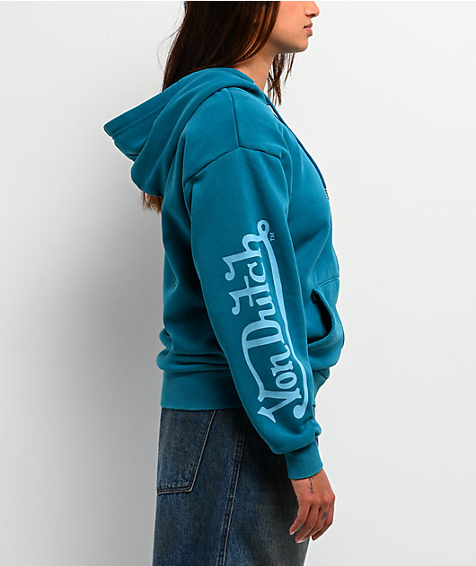 Von Dutch Blue Wash Zip Hoodie | Zumiez