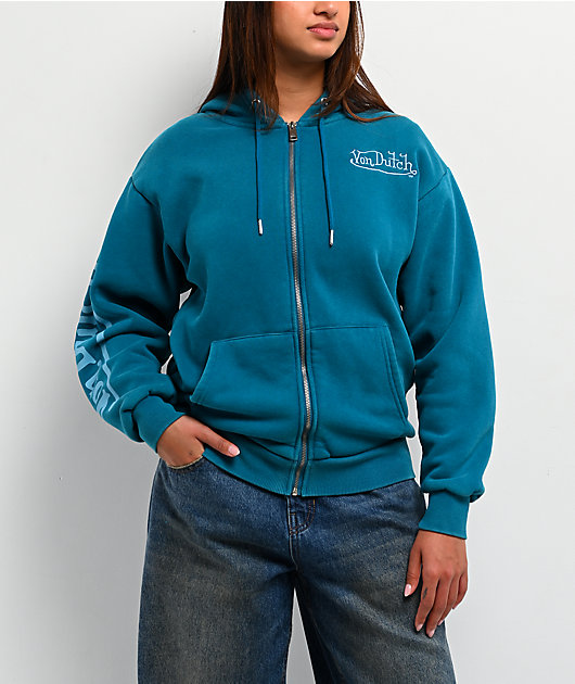 Von Dutch Blue Wash Zip Hoodie | Zumiez