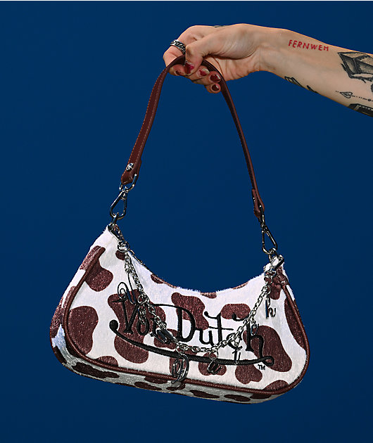 Von Dutch Brown Cow Print Shoulder Bag