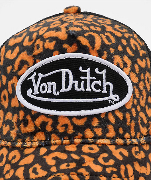 Von Dutch Cheetah Orange & Black Velvet Trucker Hat