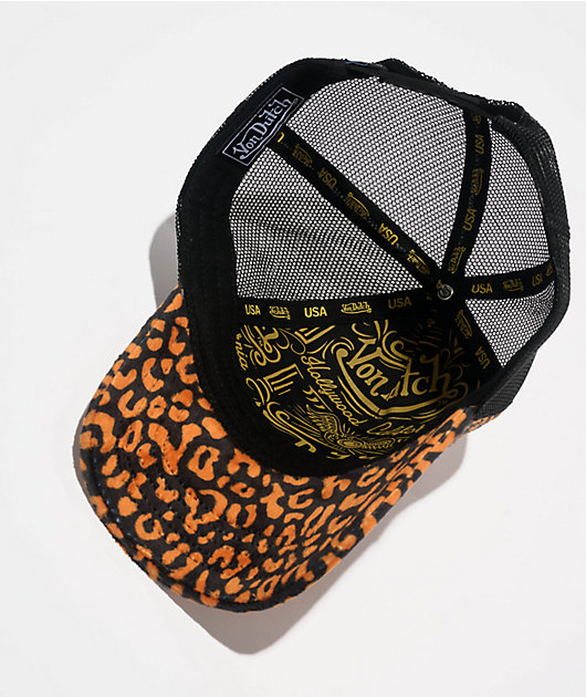 Von Dutch Cheetah Orange & Black Velvet Trucker Hat | Zumiez