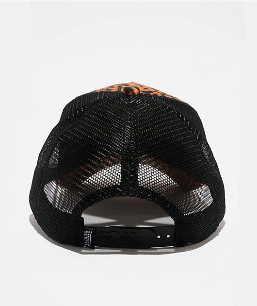 Von Dutch Cheetah Orange & Black Velvet Trucker Hat | Zumiez