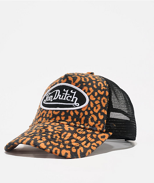 Von Dutch Cheetah Orange & Black Velvet Trucker Hat | Zumiez