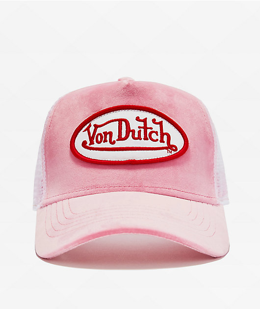 帽子 Von Dutch Pink Crush Velvet Trucker Von Dutch Crush Velvet Pink Trucker Hat | Zumiez