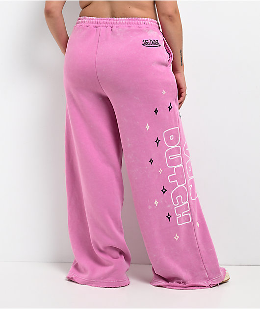 Von Dutch Cyclamen Pink Wash Wide Leg Sweatpants