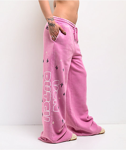 Von Dutch Cyclamen Pink Wash Wide Leg Sweatpants