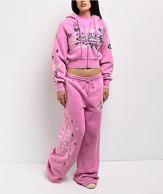 Von Dutch Cyclamen Pink Wash Wide Leg Sweatpants
