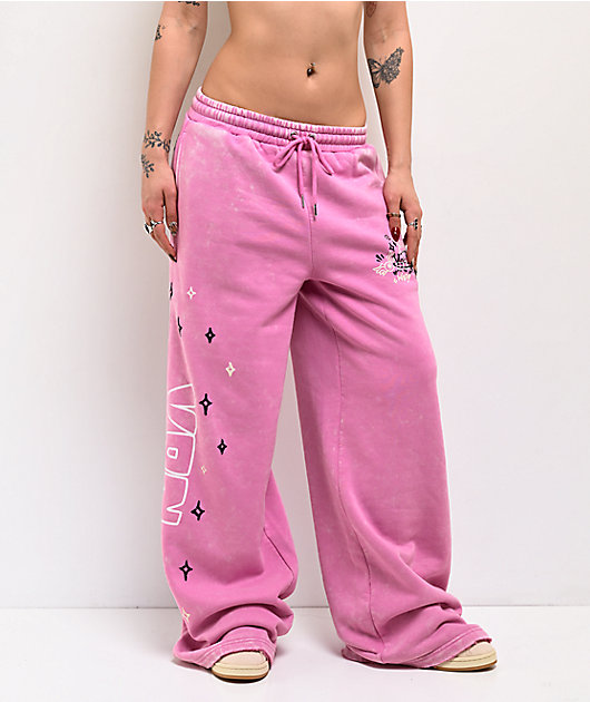Von Dutch Cyclamen Pink Wash Wide Leg Sweatpants