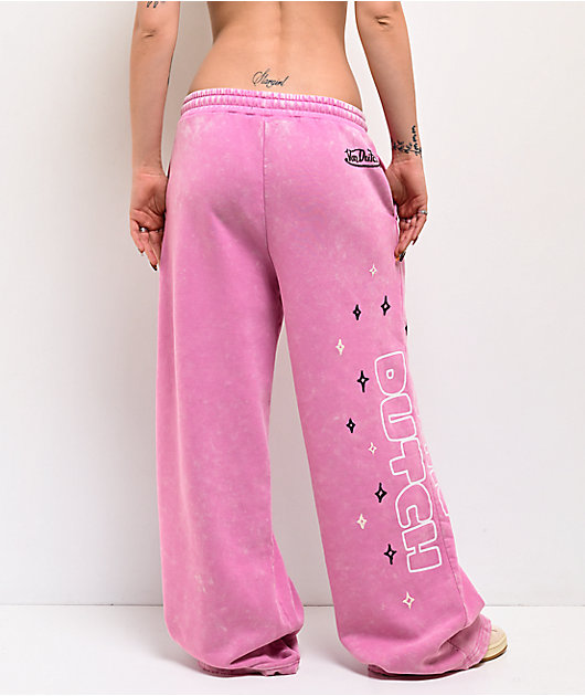 Von Dutch Cyclamen Pink Wash Wide Leg Sweatpants
