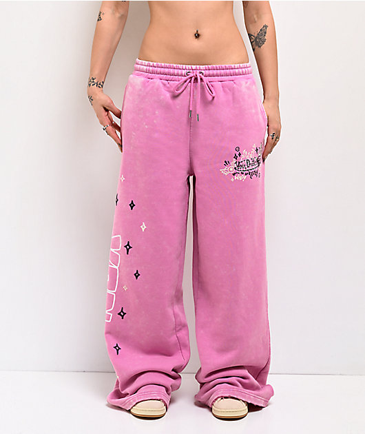Von Dutch Cyclamen Pink Wash Wide Leg Sweatpants