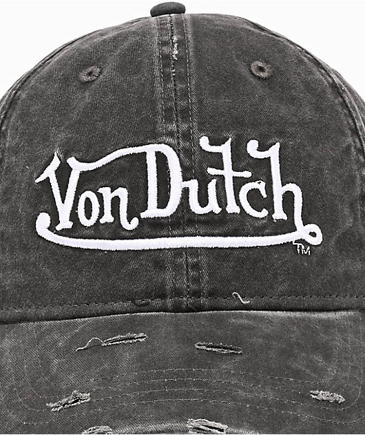 Von Dutch Cycled Washed Black Strapback Hat