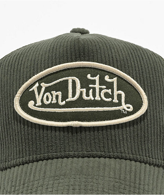 Von Dutch Dark Green Corduroy Trucker Hat