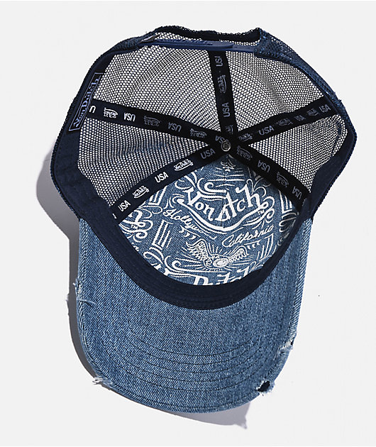Von Dutchボン ダッチDenim Trucker Cap キャップ 帽子 Von Dutch Denim Blue Trucker Hat | Zumiez