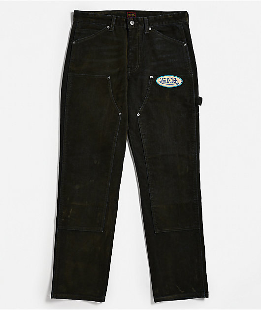 Von Dutch Double Knee Olive Flocked Denim Pants | Zumiez