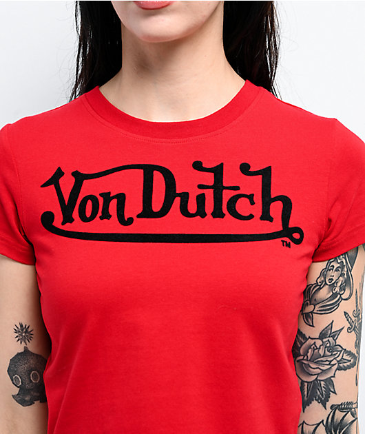 Von Dutch Flocked Logo Salsa Crop T-Shirt