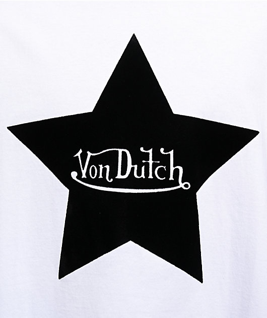 Von Dutch Flocked Star White Crop T-Shirt