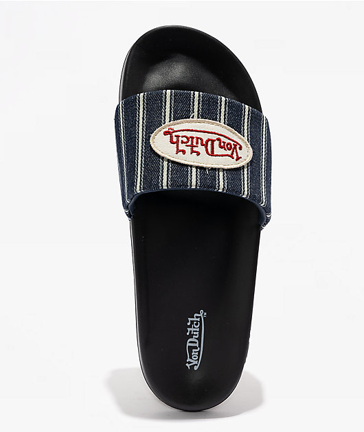 Von Dutch Gridlock Black & Navy Slide Sandals