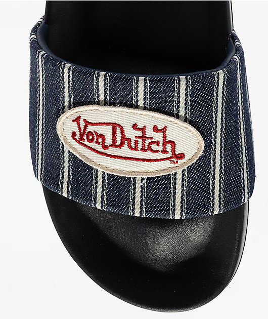 Von Dutch Gridlock Black & Navy Slide Sandals